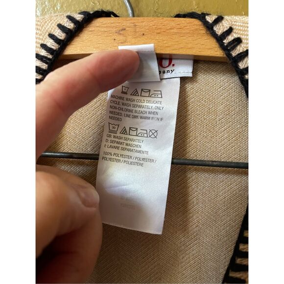 D & Co. Denim & Company tan herringbone open poncho cape. - Picture 6 of 7